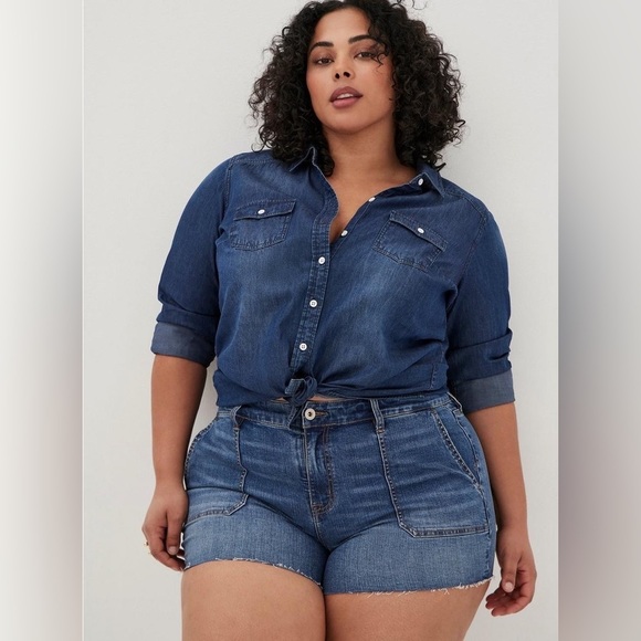 torrid Pants - Torrid Women’s Sz 18 High Rise Stretch Vintage Denim Jean Distressed Shorts 3”